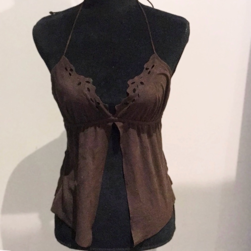 Split Hem Halter with Scalloping & Cut Out Detailing in a Chocolate Brown Suede!